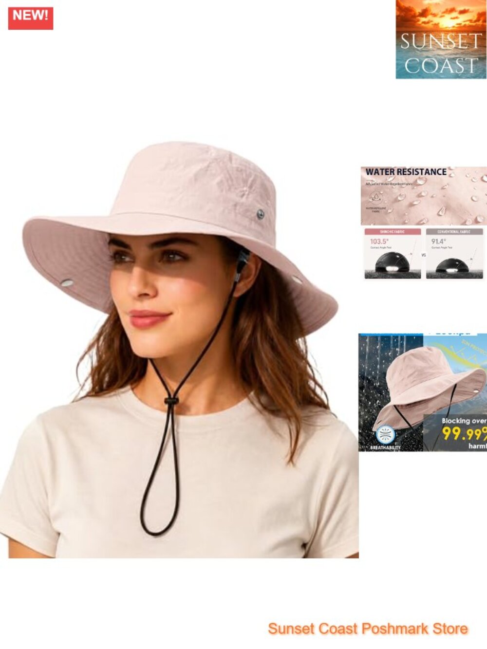 Wide Brim Waterproof Bucket Rain Hat UPF50+ Sun Hat